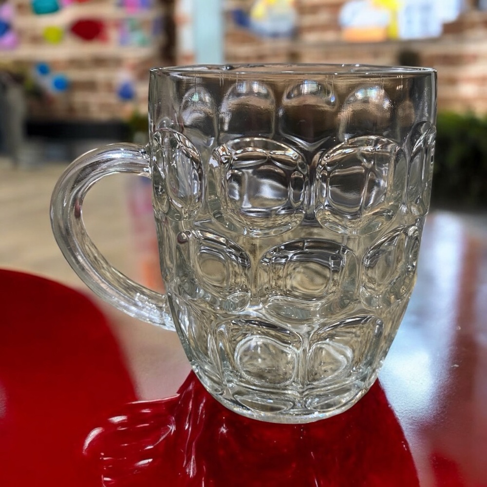 Vintage Ravenhead Glass Beer Mug Dimple Pint Tankard England Heavy Glass Stein